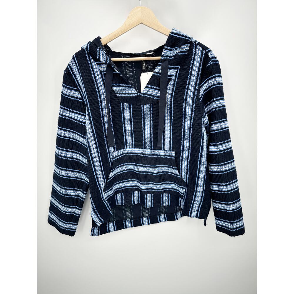 H&M Baja Hoodie Pullover Kangaroo Pocket Jacquard Weave Navy Blue Unisex Size 8